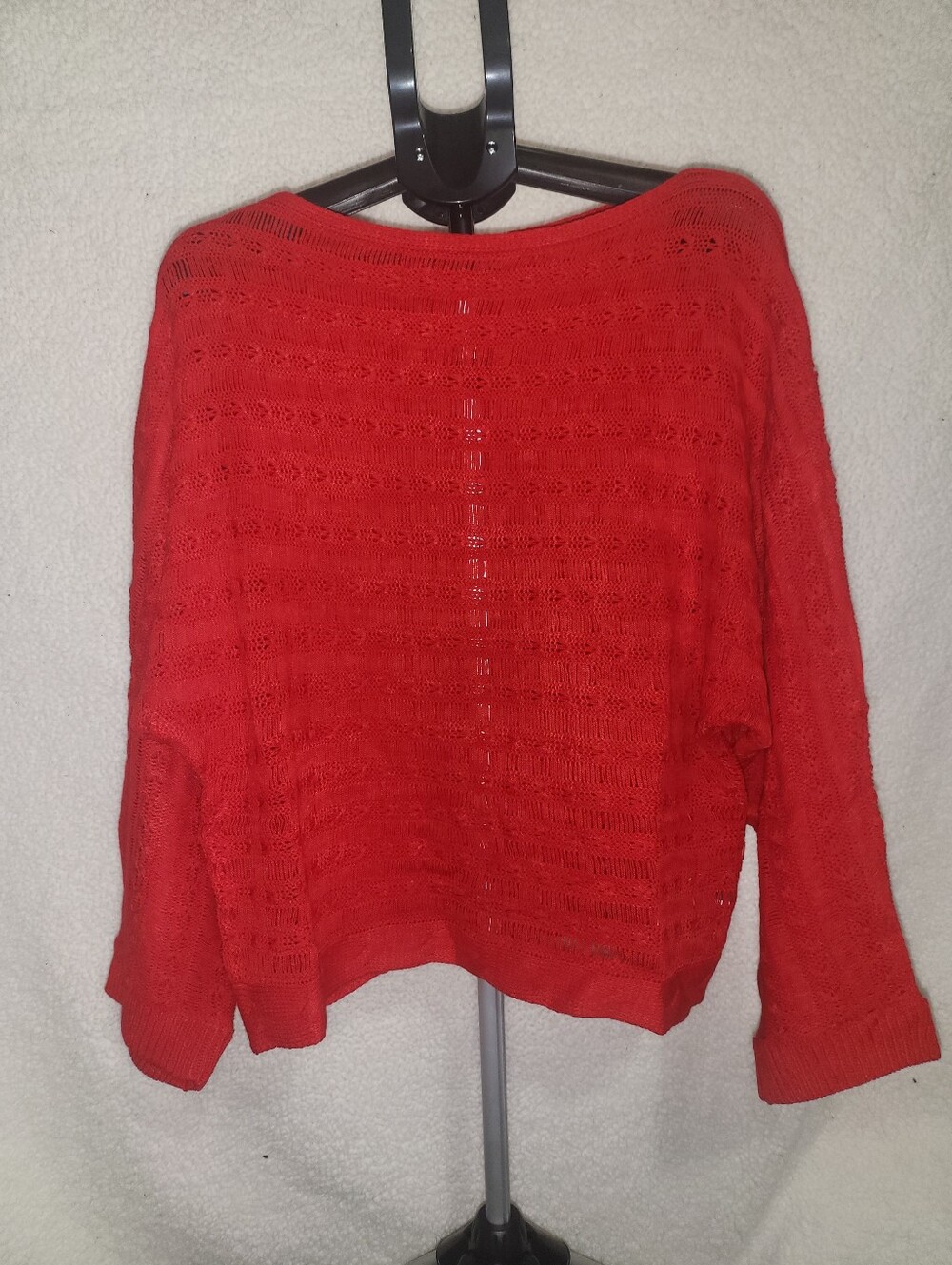 SHEIN Red Open-Knit Crew Neck Sweater